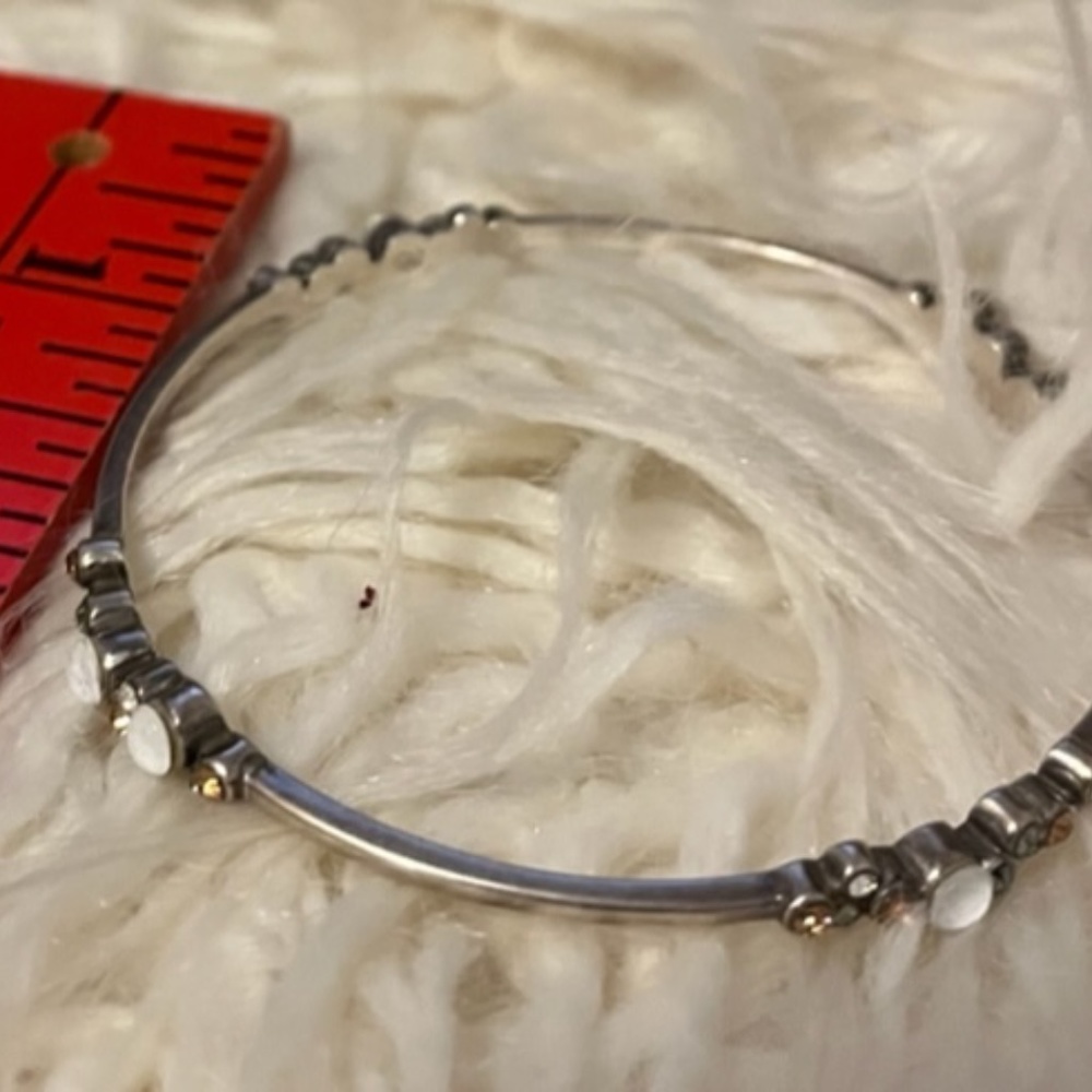 Brighton Bangle Bracelet  Silver w/pearl look, white and yellow stones